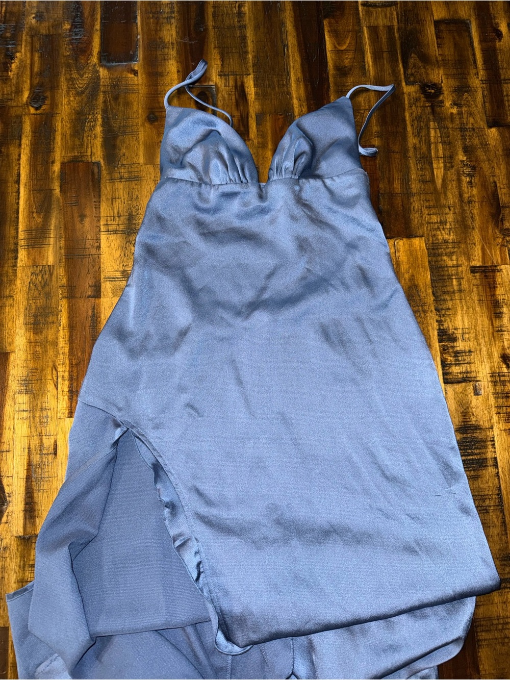 🌵Lucy in the Sky blue satin ruffle side slit maxi dress formal whimsygoth Small
